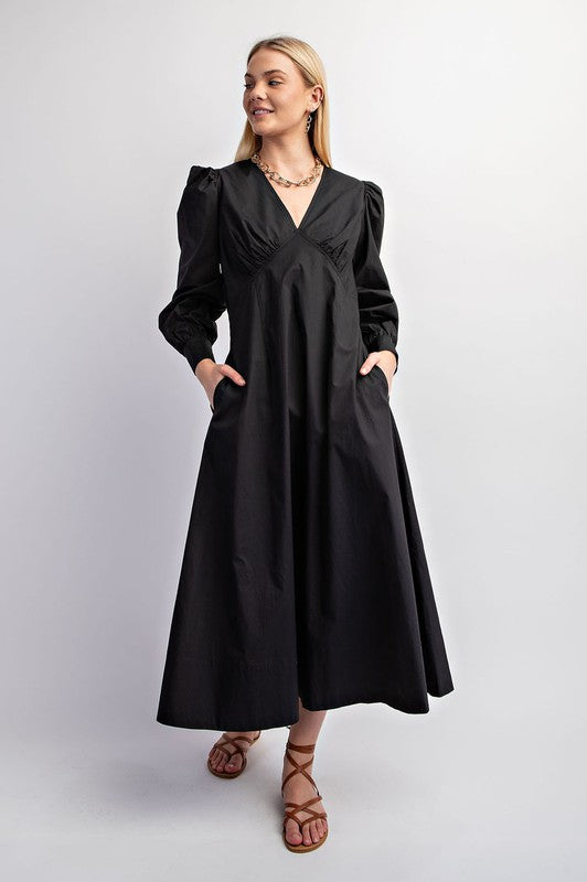 black empire waist midi dress Black Empire Waist A-Line Midi Dress – Aquarius Brand main image 1