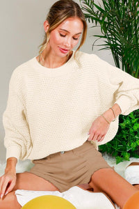 Cream Crew Neck Long Sleeve Textured Sweater Top
