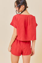 Red Round Neck Short Slvs Top With Shorts Set