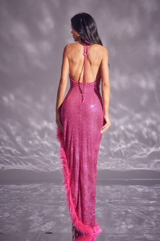 strapless open back dress Sequin Fur Trim Strapless Mini Dress – Ragstock main image 0