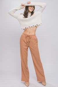 Persimmon Linen Drawstring Waist Long Pants with Pockets