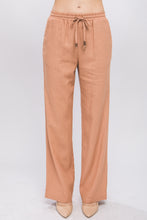 Persimmon Linen Drawstring Waist Long Pants with Pockets