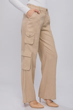 Khaki Linen Parachute Pants With Side Pockets