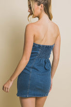 Blue Denim Tube Sleeveless Button Short Dress