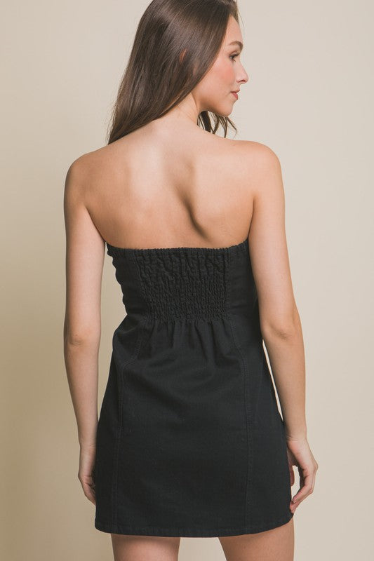 Black Denim Tube Sleeveless Button Short Dress – Aquarius Brand