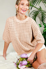 Taupe Short Sleeve Pointelle Summer Sweater Top