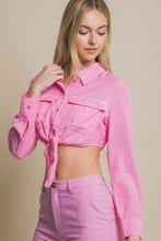 Pink Long Sleeve Cropped Top with Front Tie Design