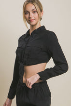 Black Long Sleeve Cropped Top with Front Tie Design