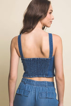 Blue Denim Cropped Vest Top with Buttons
