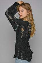 Black Stitch Detail Long Sleeve Distressed Sweater