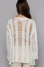 Ivory Stitch Detail Long Sleeve Distressed Sweater