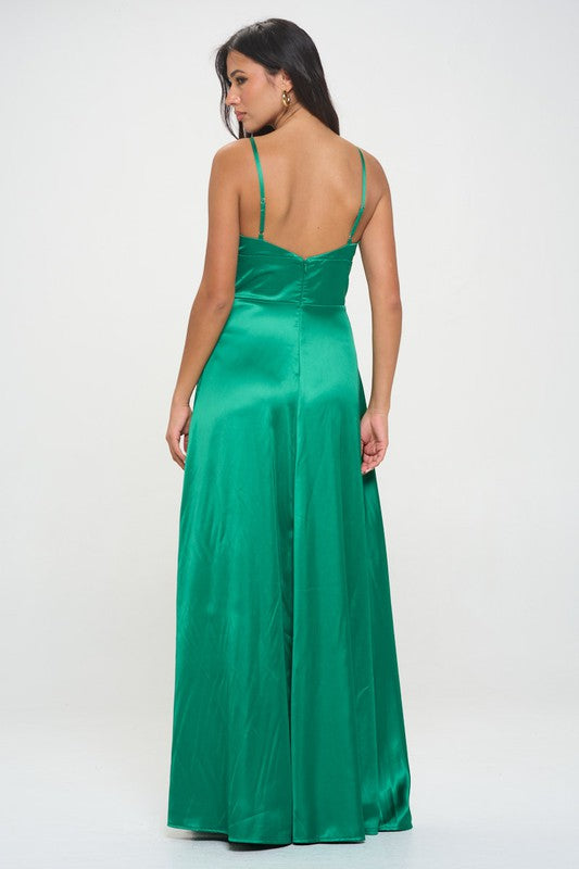 Kelly Green Solid Color Sleeveless Maxi Dress With Full Lining  Aquarius  Brand