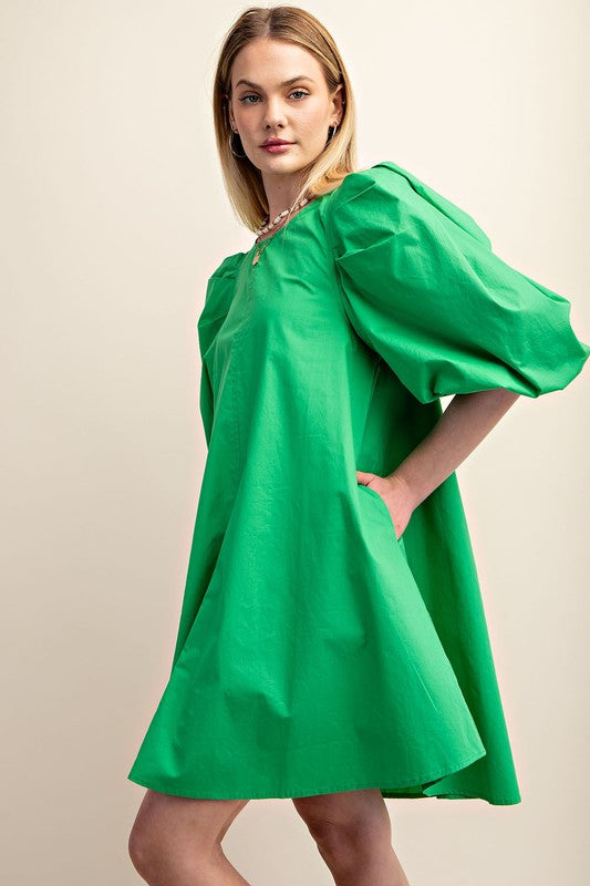 Green Puff Sleeve Mini Dress – Aquarius Brand