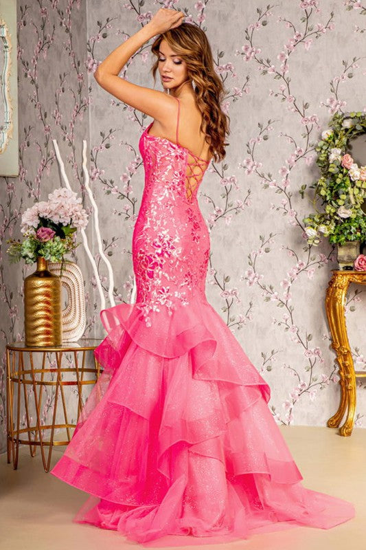 Hot Pink Sequin/Glitter Bustier Illusion Top Trumpet Dress – Aquarius Brand