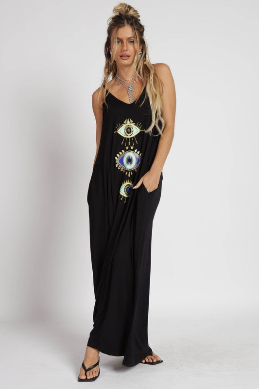 Black Evil Eyes Maxi Dress – Aquarius Brand