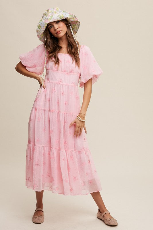 Valentina Long Sleeve Maxi Dress - Bubble Gum Pink - Flowy Double Layered Gown