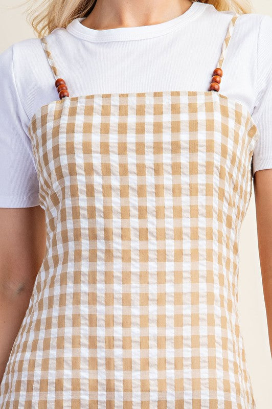 beige gingham midi dress Beige Gingham Print Midi Dress – Aquarius Brand