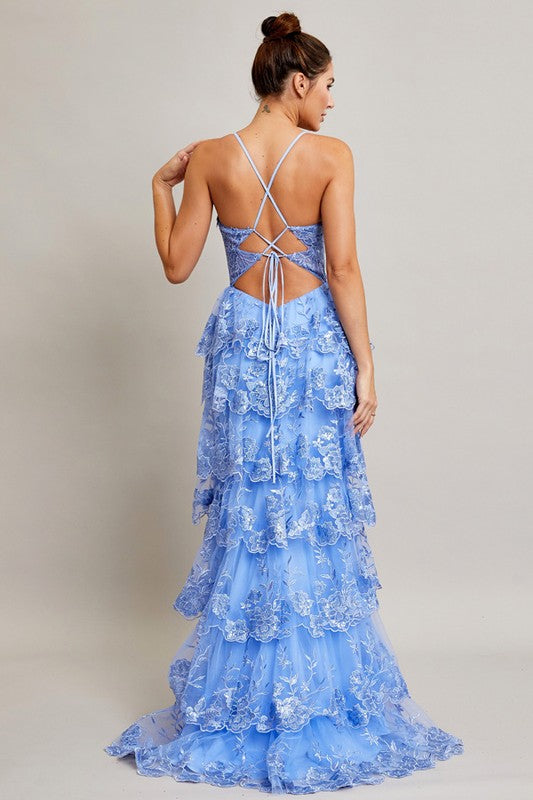 ice blue corset dress Blondie Nites Kailey Sequin Corset Floor Length Dress main image 1