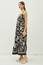 Black Floral Print V-Neck Wide Strap Tie Back Maxi Dress