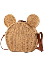 Tan Mouse Ear Rattan Straw Wicker Basket Evening Bag