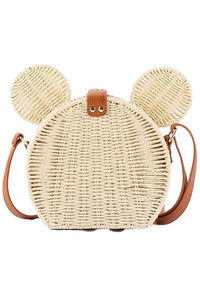 Beige Mouse Ear Rattan Straw Wicker Basket Evening Bag