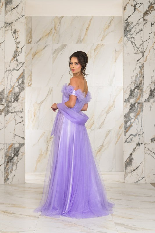 mauve off the shoulder maxi dress Off-the-Shoulder Long Prom Dress with Side Drape Neon Orange / 2XLarge