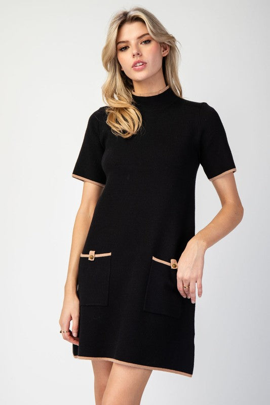 mock neck mini sweater dress Black Mock Neck Mini Sweater Dress – Aquarius Brand