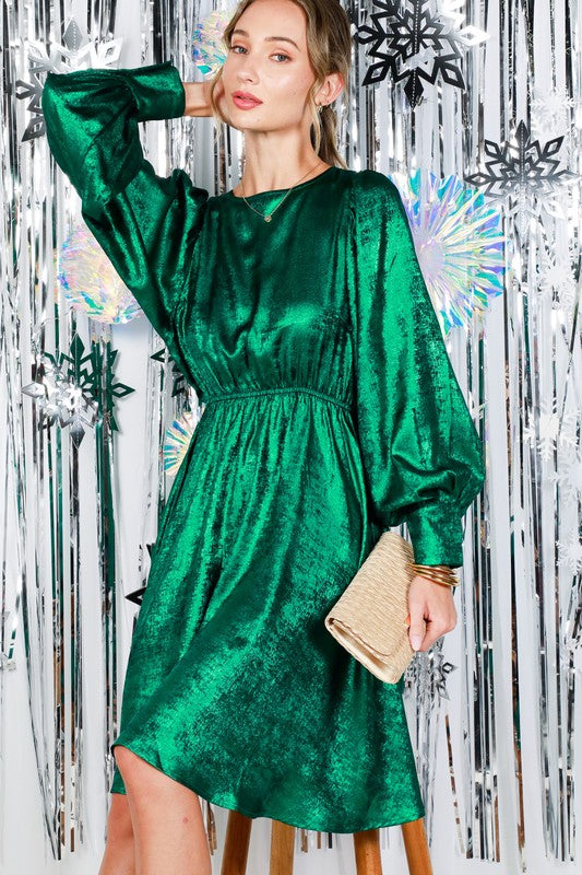 Hunter Green Metallic Foil Mini Dress – Aquarius Brand