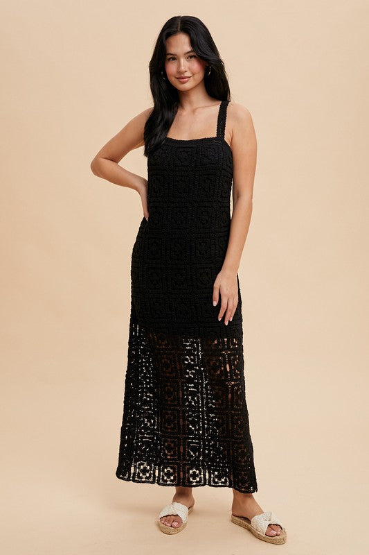 Black Cotton Crochet Maxi Tank Dress Aquarius Brand Black Cotton Crochet Maxi Tank Dress Aquarius Brand