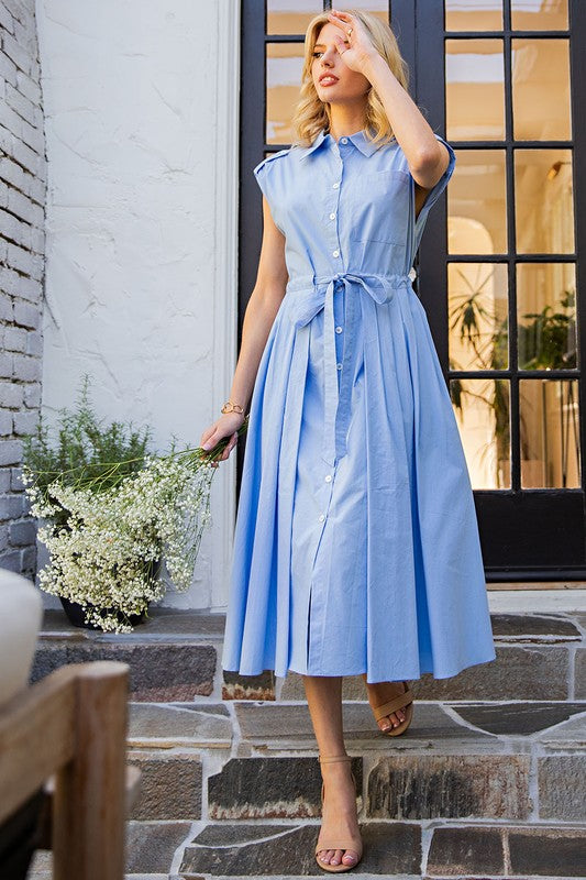 Periwinkle Button Down Cap Sleeve Midi Dress – Aquarius Brand Periwinkle Button Down Cap Sleeve Midi Dress – Aquarius Brand
