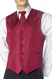 Burgundy Men's Vertical Design Dress Vest And Necktie Set For Suit Or Tuxedo