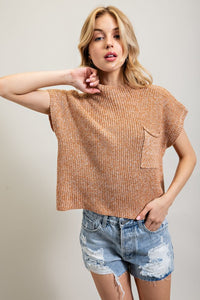 Burnt Orange Drop Shoulder Rib-Knit Sweater Top