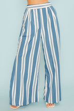 Blue Back Smoking Waist Side Pockets Stripe Silt Pants