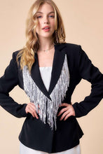 Black Sequin Fringe Trim Solid Blazer Jacket
