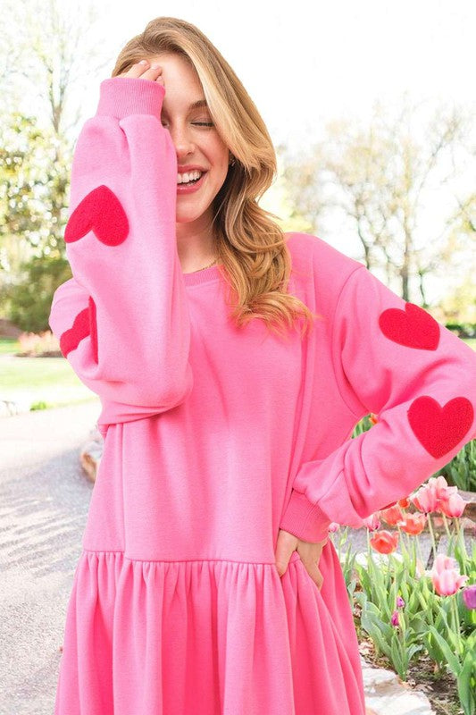chinese dress ladies Pink Heart Patch Long Sleeve Babydoll Dress – Aquarius Brand