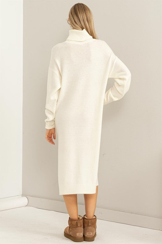 Cream Too Cute Turtleneck Sweater Midi Dress – Aquarius Brand