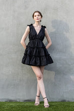 Black V-Neck Ruffled Mini Dress