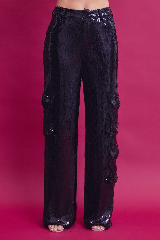 Black Sequins Cargo Pants main image 1