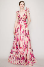 Apricot Organza Ruffle Shoulders Floral Tulle Maxi Dress