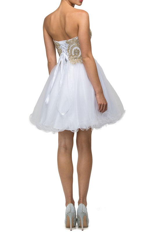 White/Gold Corset Back Embellished Top Cocktail Dress Aquarius Brand White/Gold Corset Back Embellished Top Cocktail Dress Aquarius Brand