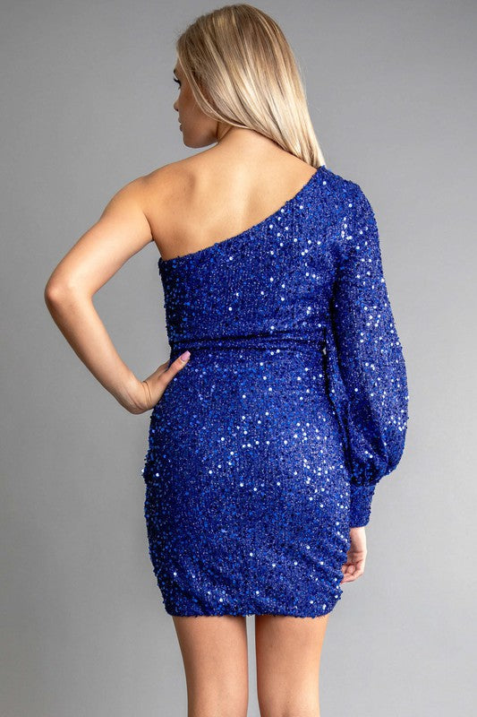 Royal Womens Multi Color Sequin One Shoulder Mini Dress – Aquarius Brand