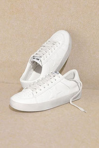 White Rubber Sole Lace-Up Glitter Leather Star