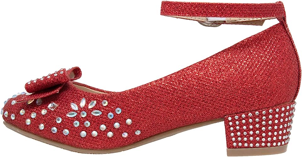 slim fit dress slacks Red Girl's Dress Shoes Glitter Rhinestone Bow Accent Mary Jane Kids Pu –  Aquarius Brand