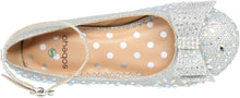 Silver Girl's Dress Shoes Glitter Rhinestone Bow Accent Mary Jane Kids Pumps