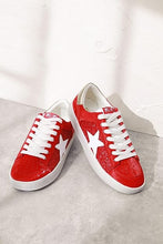 Red Rubber Sole Lace-Up Glitter Leather Star