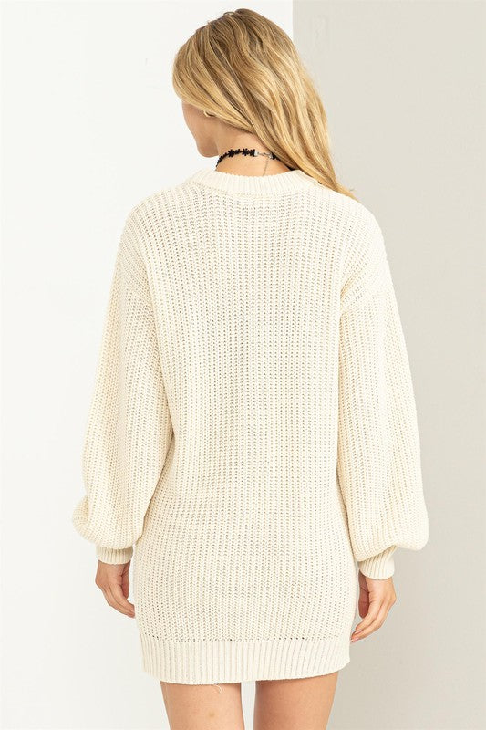 Cream Cable-Knit Ribbed Mini Sweater Dress Aquarius Brand Cream Cable-Knit Ribbed Mini Sweater Dress Aquarius Brand