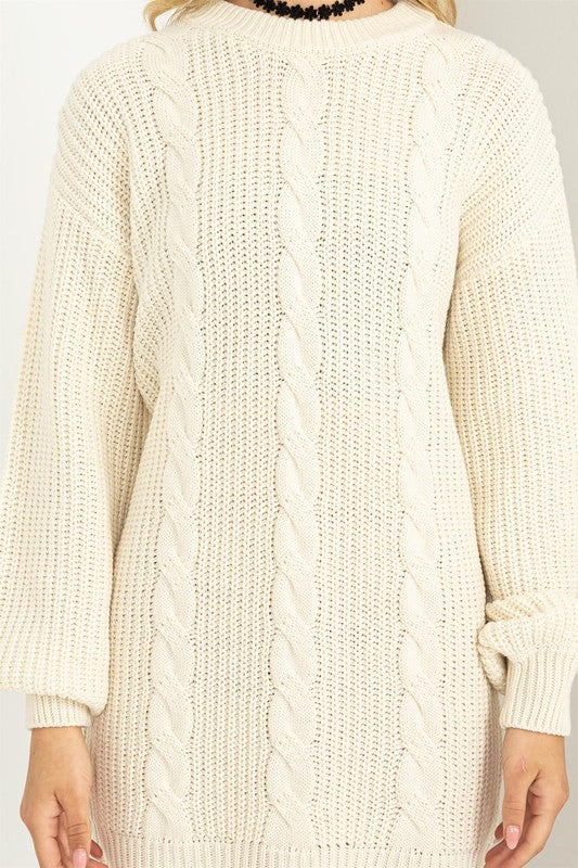 Cream Cable-Knit Ribbed Mini Sweater Dress Aquarius Brand Cream Cable-Knit Ribbed Mini Sweater Dress Aquarius Brand