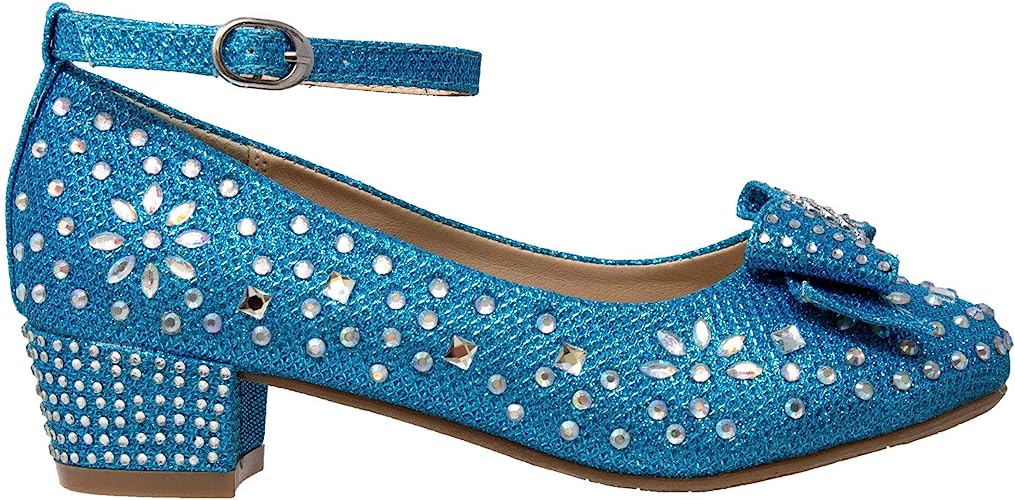Blue Girl's Dress Shoes Glitter Rhinestone Bow Accent Mary Jane Kids P Aquarius Brand Blue Girl's Dress Shoes Glitter Rhinestone Bow Accent Mary Jane Kids P Aquarius Brand