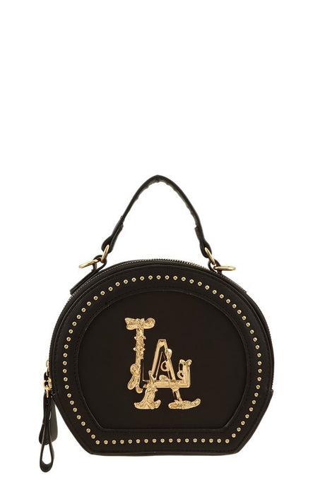 LA Studded Round Shoulder Crossbody Bag/Black