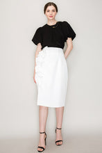 White High Waist Asymmetric Frill Midi Skirt